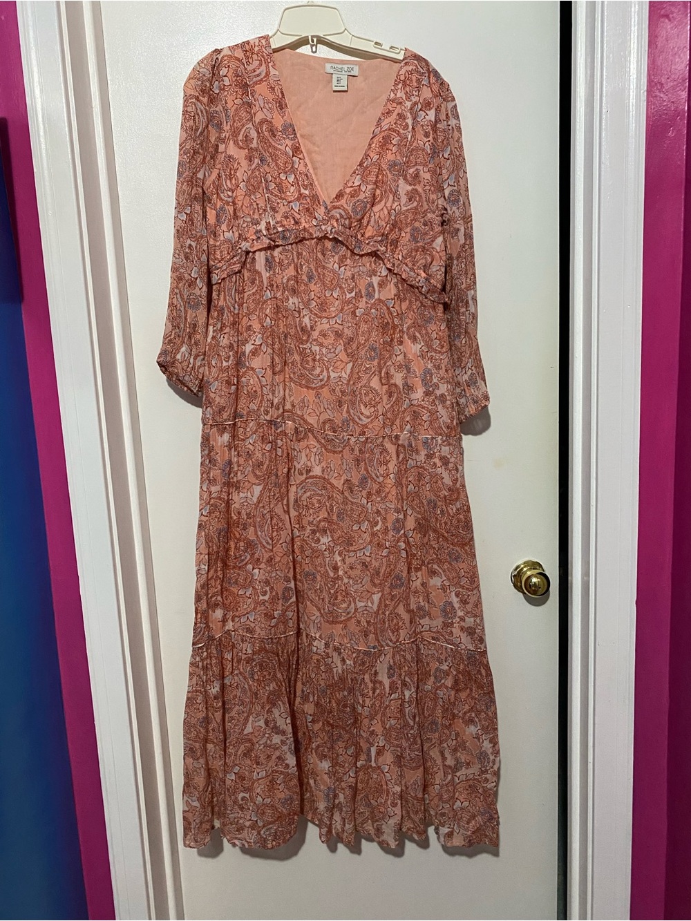 Rachel Zoe Peach Paisley V-Neck Maxi Dress